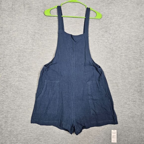 Cupshe Teal Blue Square Neck Wide Leg Romper Sleeveless Cotton Size M NEW - Picture 1 of 8